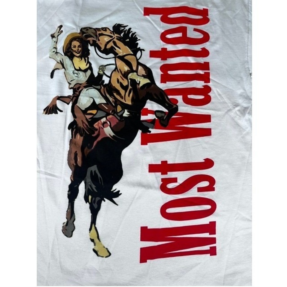 PacSun Most Wanted Cowgirl Graphic T-Shirt White Mens Large Western Horse Tee
